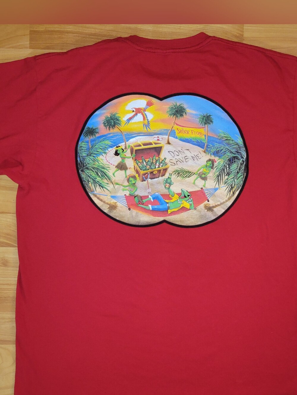 Senior Frogs Red T-shirt, Dont Save Me, Tropical Vacation Beach Frog Graphic, XL
